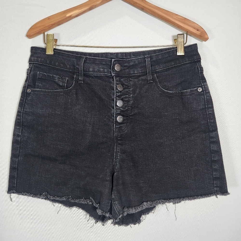 Old Navy Black Jean Shorts High-Waisted Frayed Hem